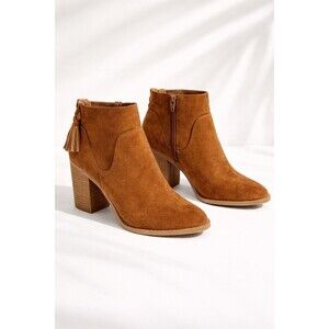 Women’s Ankle Booties Chunky Heel Brown Suede Side Zip Size 8